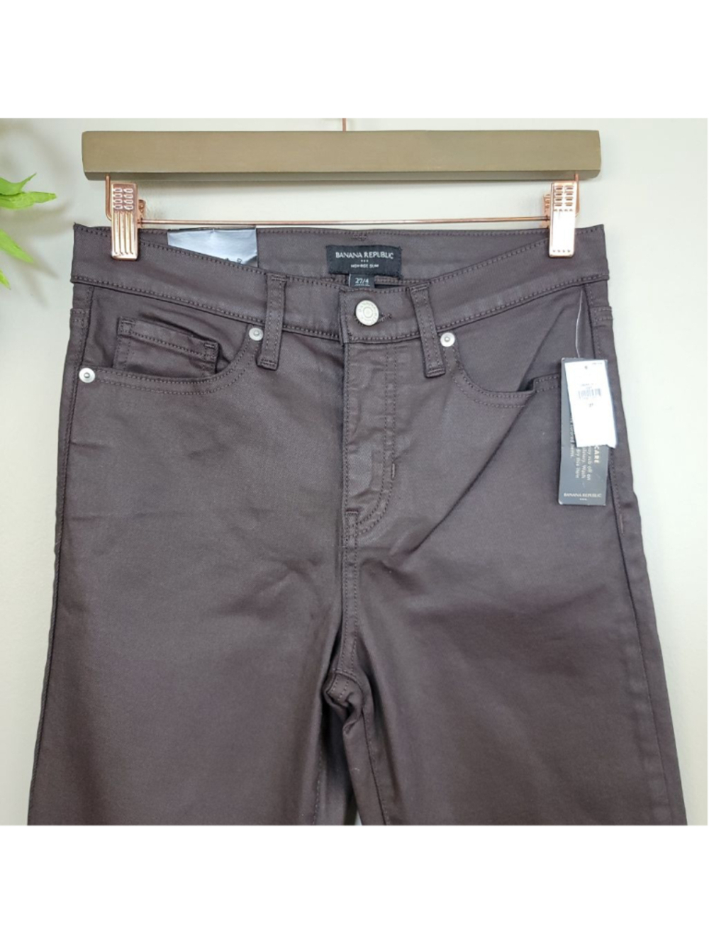 NEW Banana Republic High Rise Slim Fit Straight Let Coated Jeans Red Brown 4 27 - Picture 6 of 13